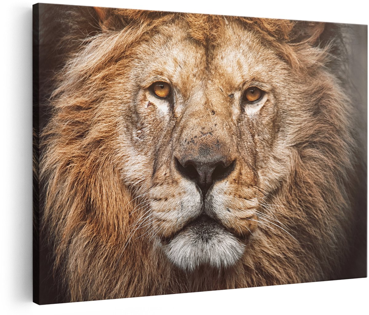 Artaza Canvas Schilderij Leeuw - Leeuwenkop - Kleur - 180x120 cm - Groot - Wanddecoratie Woonkamer - Schilderijen - Muurdecoratie