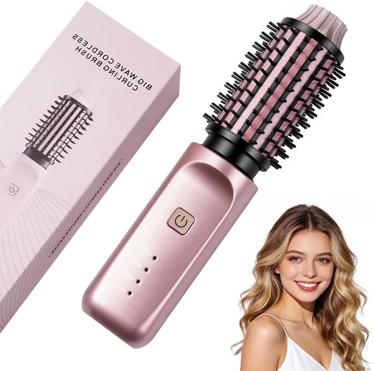 Verwarmde Krulborstel - Haarstyler - Stijlvol Haar Creëren - Draadloos en Oplaadbaar - 38 mm - Roze