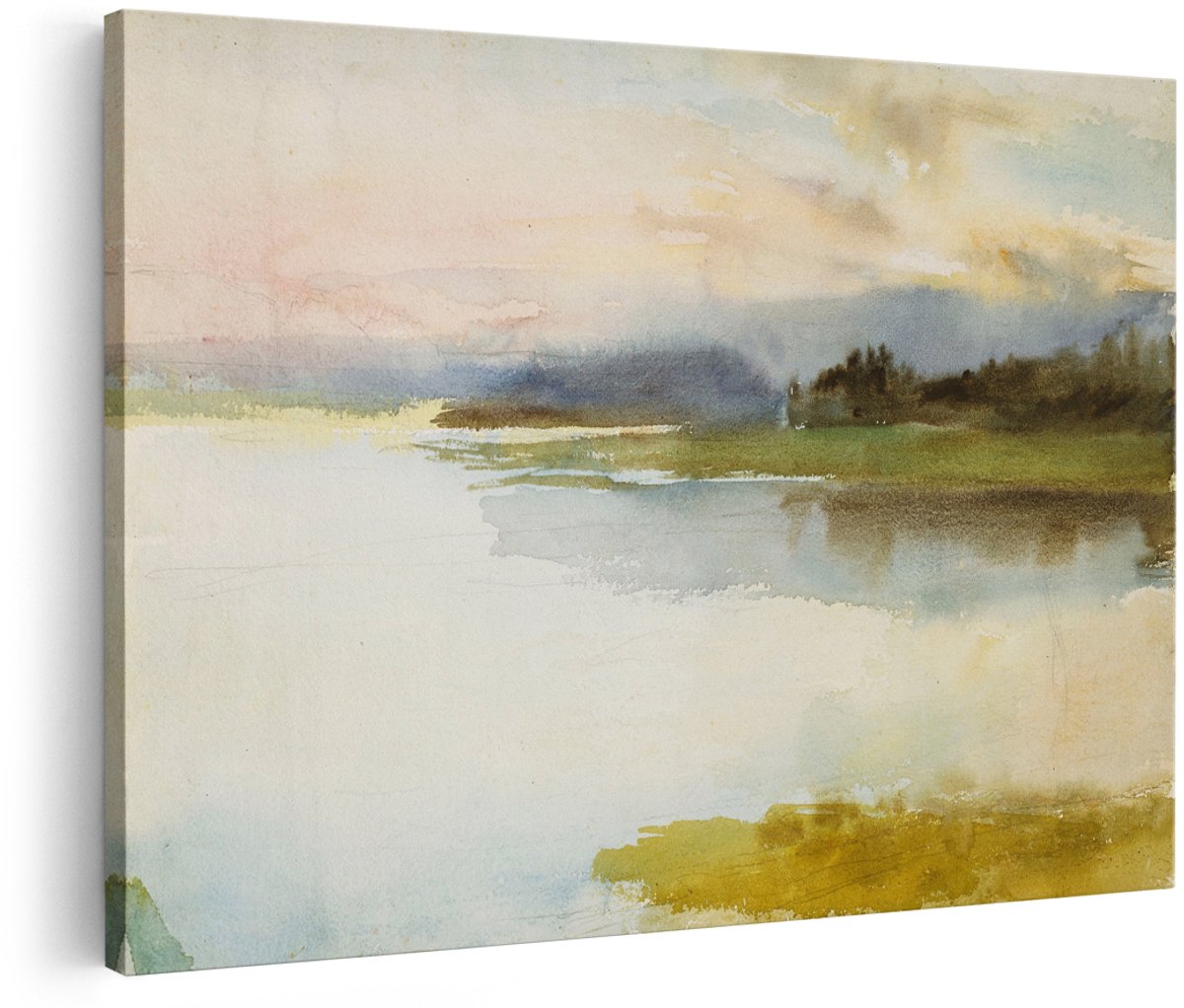 Artaza Canvas Schilderij Landschap Zonsondergang - 180x120 cm - Groot - Wanddecoratie Natuur - Muurdecoratie Meer - Schilderijen Op Canvas Waterverf