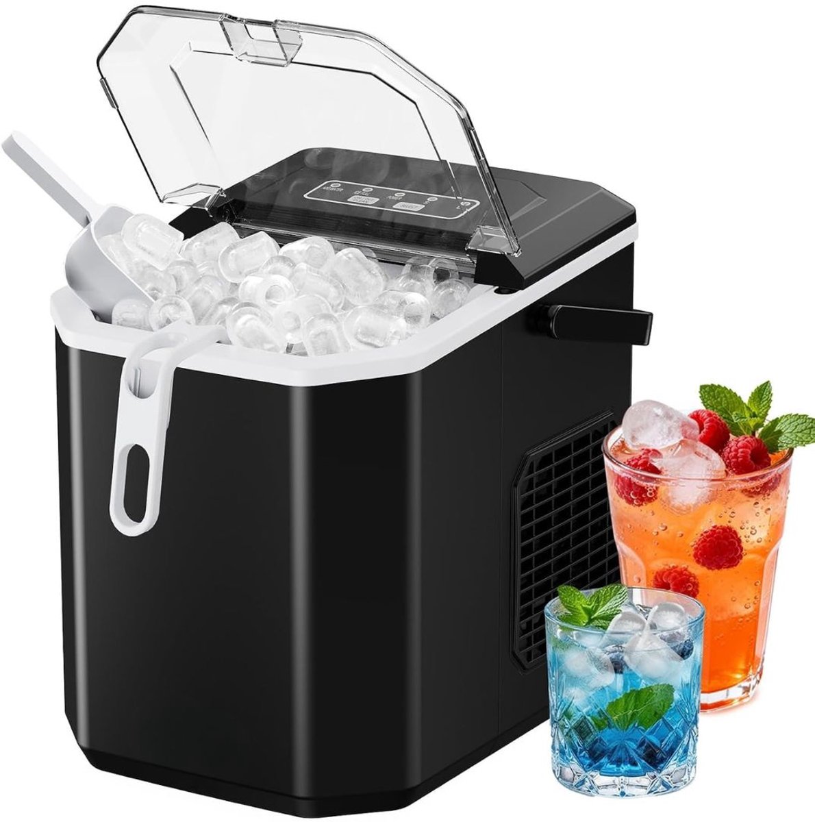 LNMsolutions® Ijsblokjesmachine - Ijsblokjesmakers - Ijsblokjesmachine met Schep - Zwart - 22cm x 29cm x 29cm