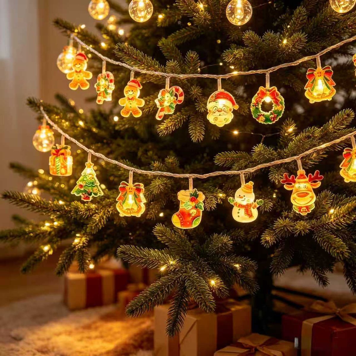 Namajunas - Kerst licht snoer - 10 meter met 80 LED-lampjes - Kerstverlichting - Kerst figuur lampjes met feestelijke uitstraling - Kerst decoratie - Lichtslinger - Sfeervolle decoratie voor kerstboom, woonkamer en feestelijke gelegenheden