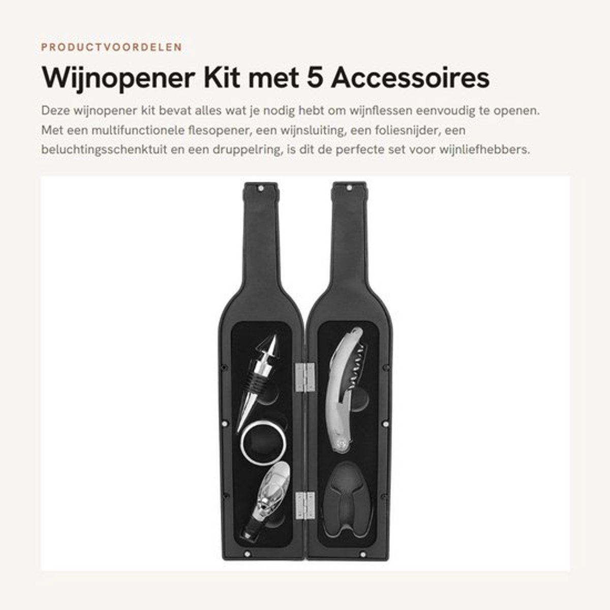 Wijnopener Set 5-delig - Multifunctionele Flesopener - Foliesnijder - Wijnsluiting - Beluchtingsschenktuit - Perfect cadeau voor wijnliefhebbers - Wijnaccessoires