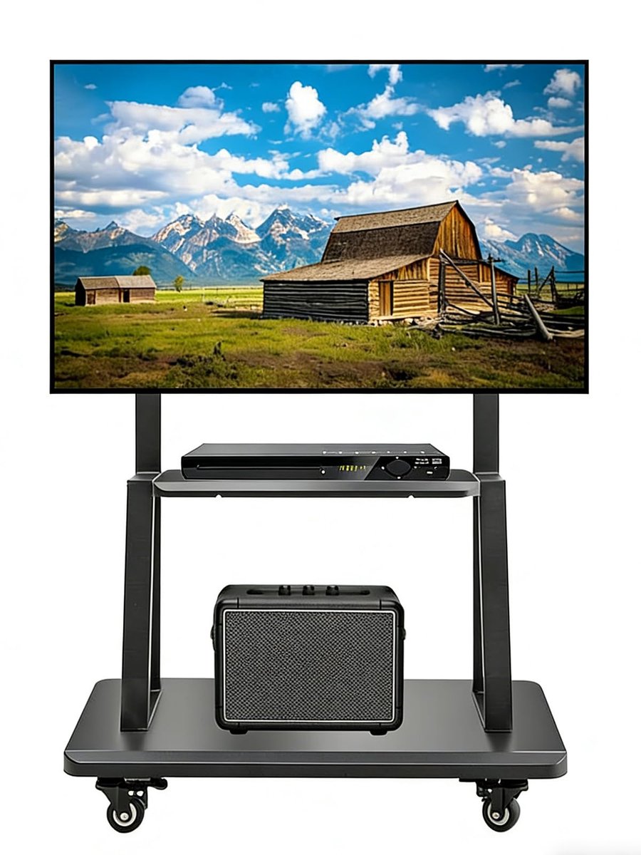 SnelShoppen - Mobiele TV-standaard op Wielen voor 32-75 Inch LCD LED OLED - Hoogte Verstelbare Zware Vloerstandaard met Plank voor Smartboard - Tot 10