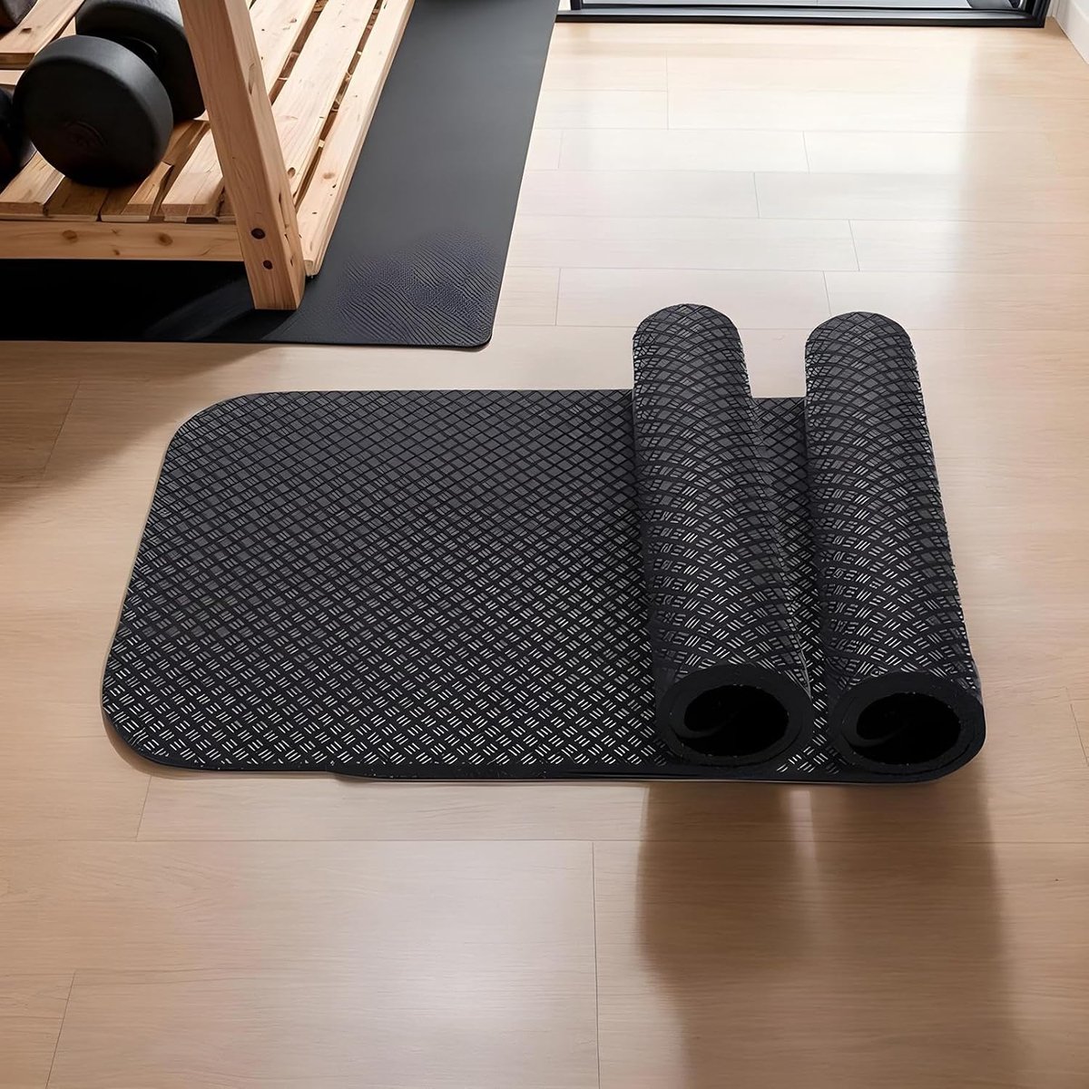 Fietsmat voor binnen - Onderlaag hometrainer - Bescherming vloer - Antislip en ruisonderdrukking - 635 x 30 cm - Zwart