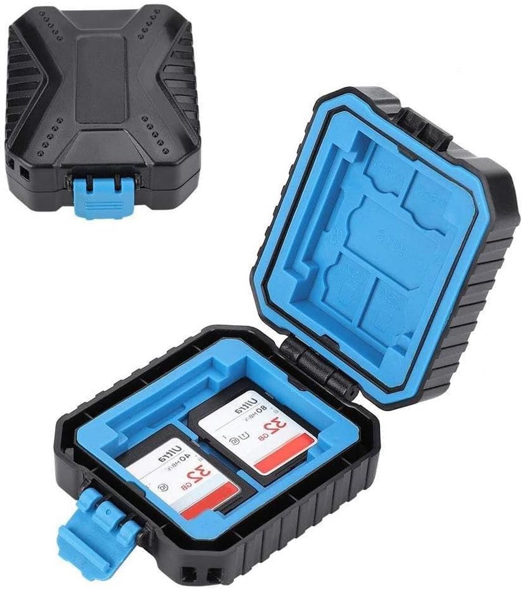 Geheugenkaart Hoesje - SD Kaart Houder - Kaarten Beschermen - Waterdicht Anti-Shock - 7.3 x 5.9 x 2.6 cm - Zwart