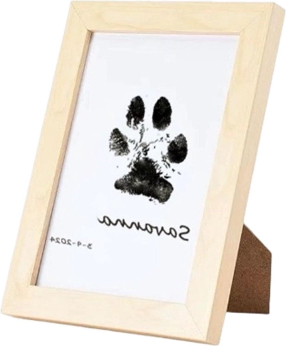 Geheugenframe Huisdier - Pootafdruk Kit - Herinnering Creëren - Schoon Inktvrij Ontwerp - 10.9 x 14.7 cm - Houtkleur