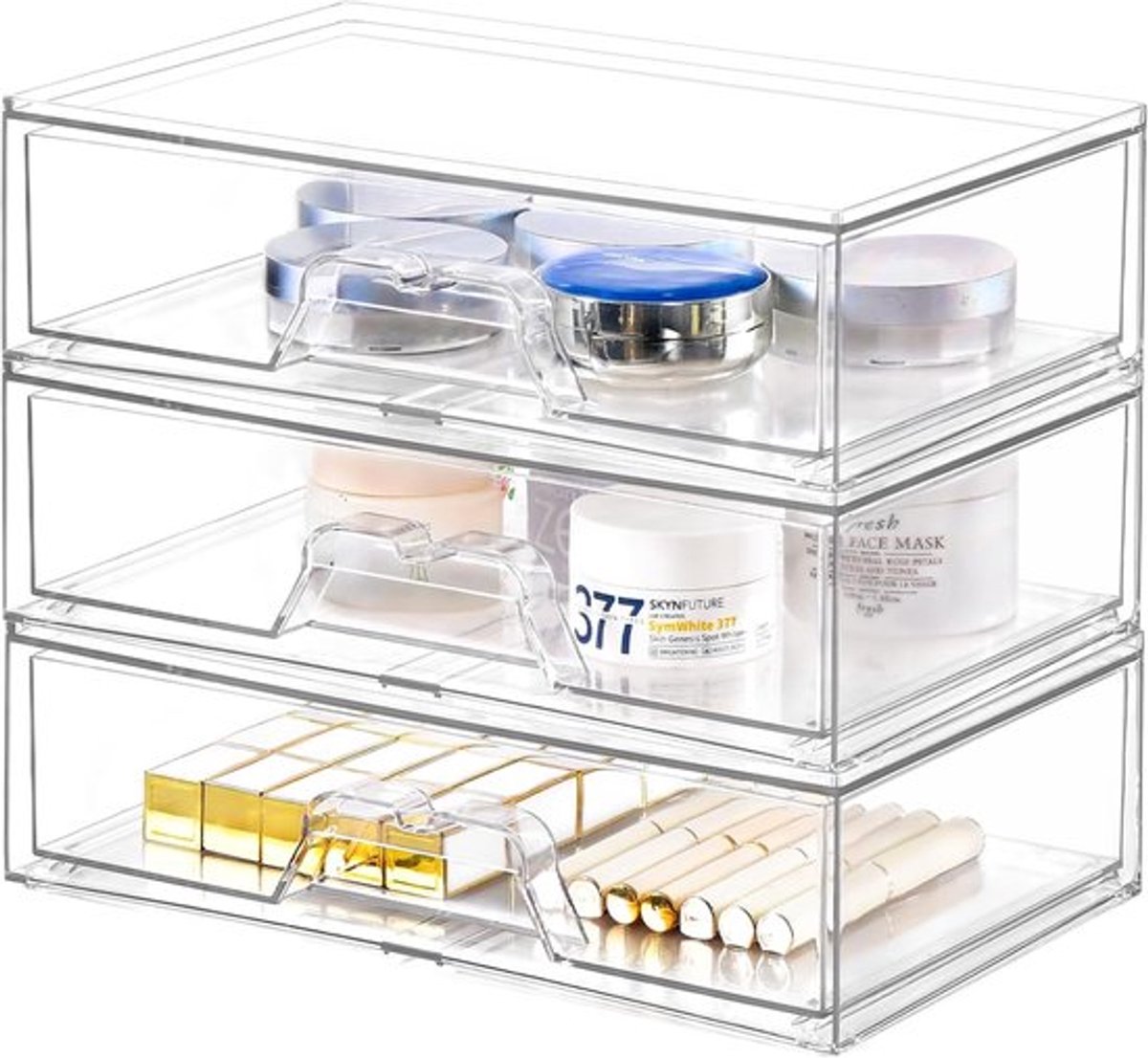 Thijox - 3 Stuks Stapelbare Opbergladen - Doorzichtige Acryl Make-up Organizer - Ideaal voor Badkamer, Keuken, Kast en Ijdelheid - Efficiënte Opslagop