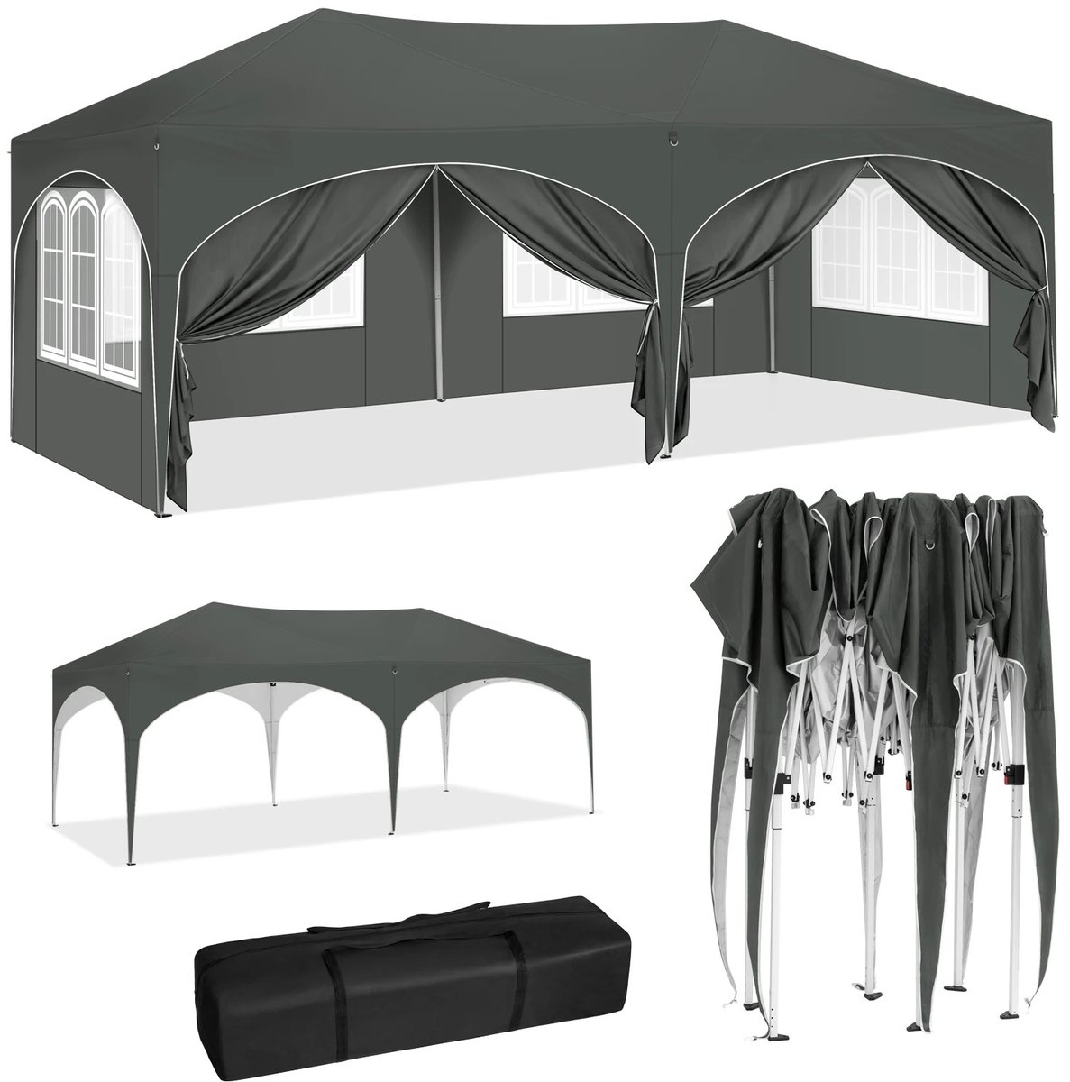 AALVERO - Partytent - Canopy - Gazebo - Feesttent - Opvouwbaar - 6 zijwanden - Waterdicht - Uv-Bescherming - 3X6 M - Grijs