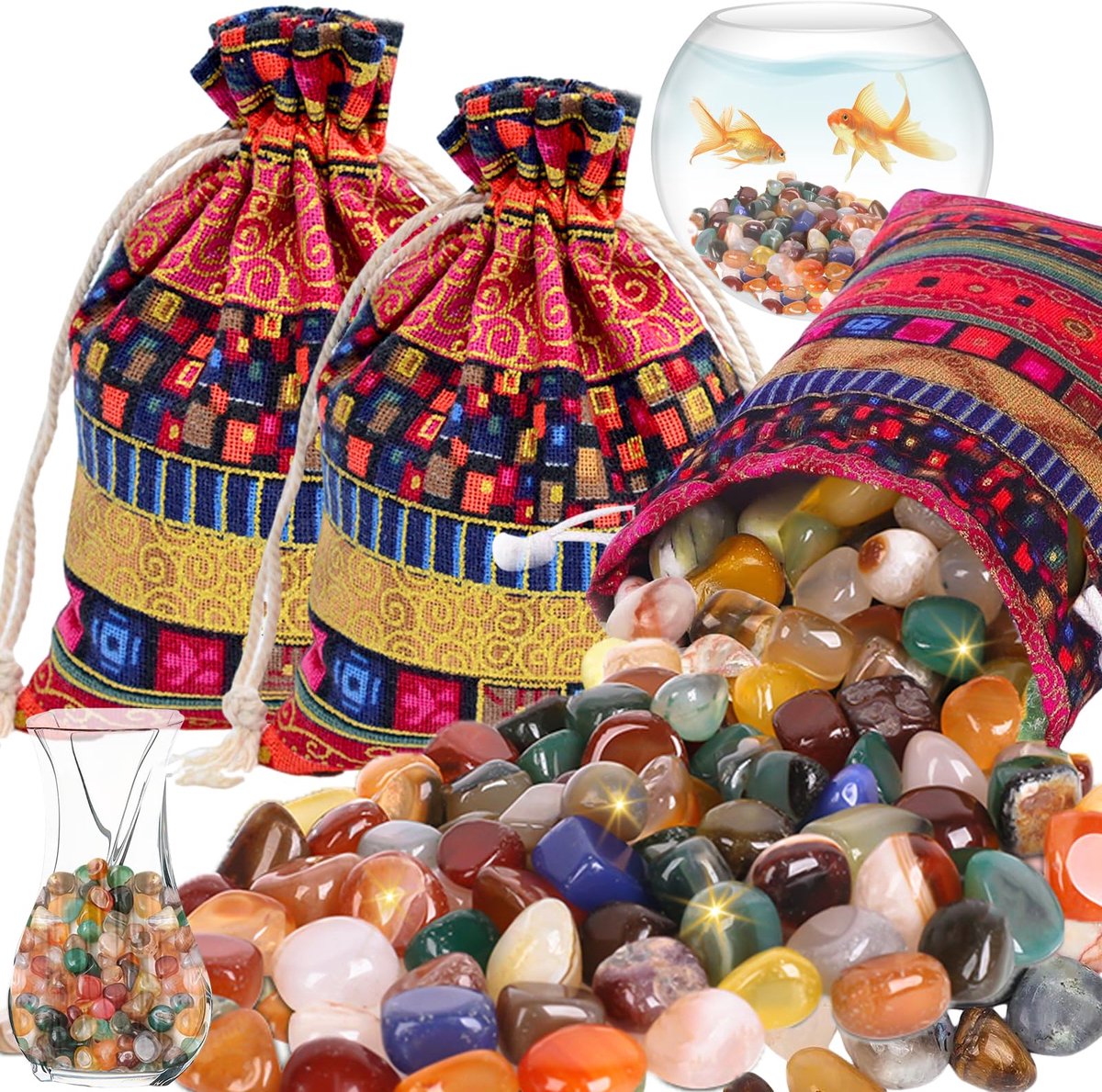 Dailygoods - Natuurlijke Gemstones - Gekleurde Getrommelde Stenen 8-12mm (500g)
