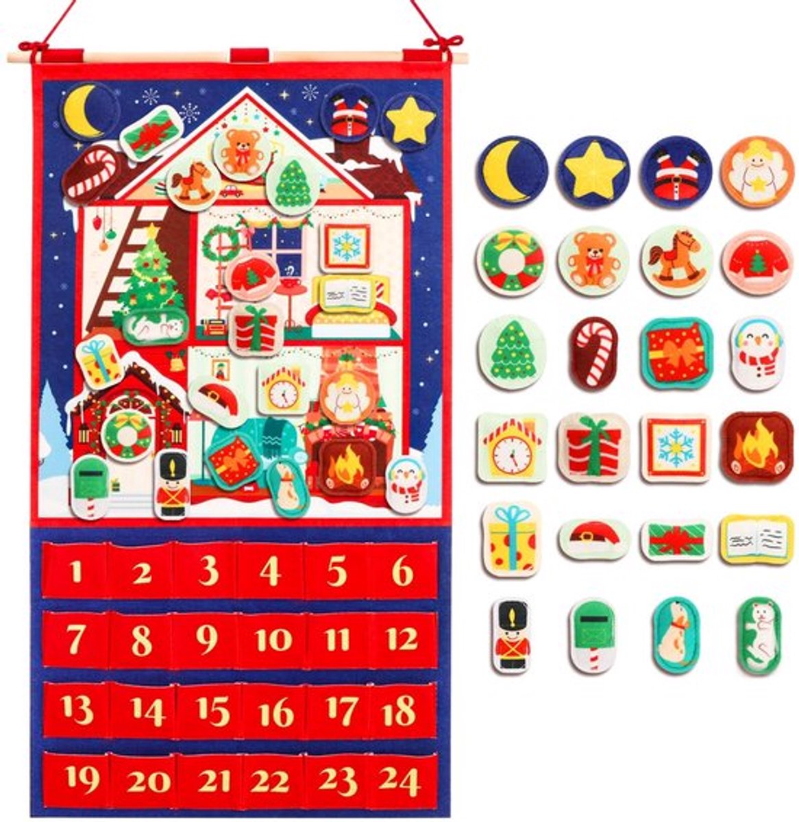 - Kerst Adventskalender - Unieke Decoratie - Non-Woven Huis - 24 Vullingen - Feestdagen - Countdown - Kerstmis - Geschikt voor elk huis - M...