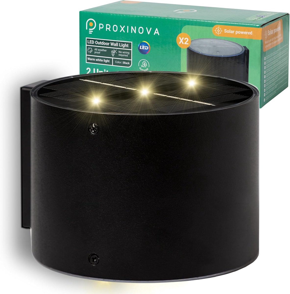 SnelShoppen - Proxinova Up & Down Muurverlichting - Zonne-energie Tuinverlichting - Waterdichte Stalen Draadloze Muurverlichting Buiten - Eenvoudig te