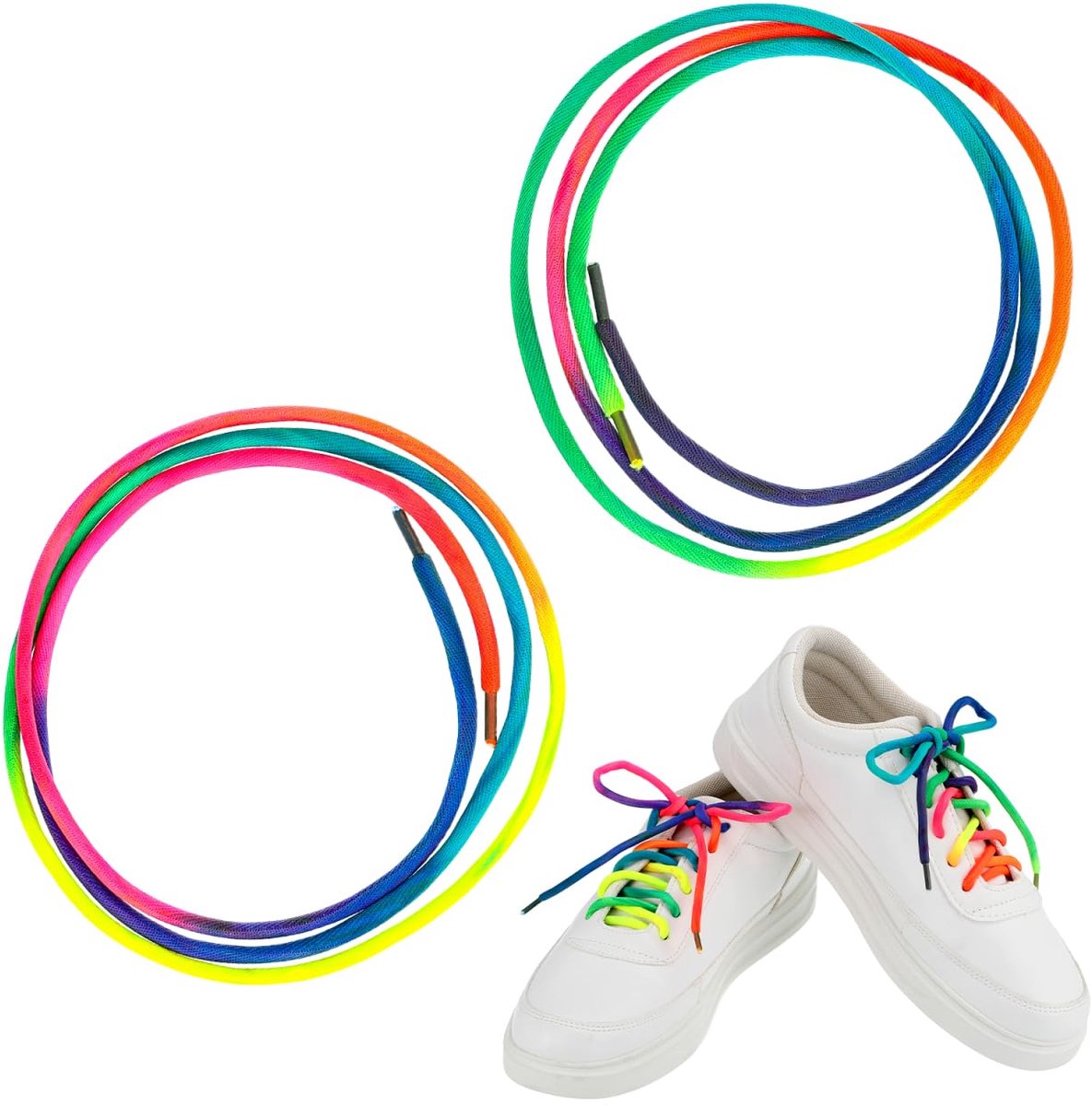 Dailygoods - Vervangende Regenboog Veters voor Schoenen - Dikke Ronde Veters (120 cm)