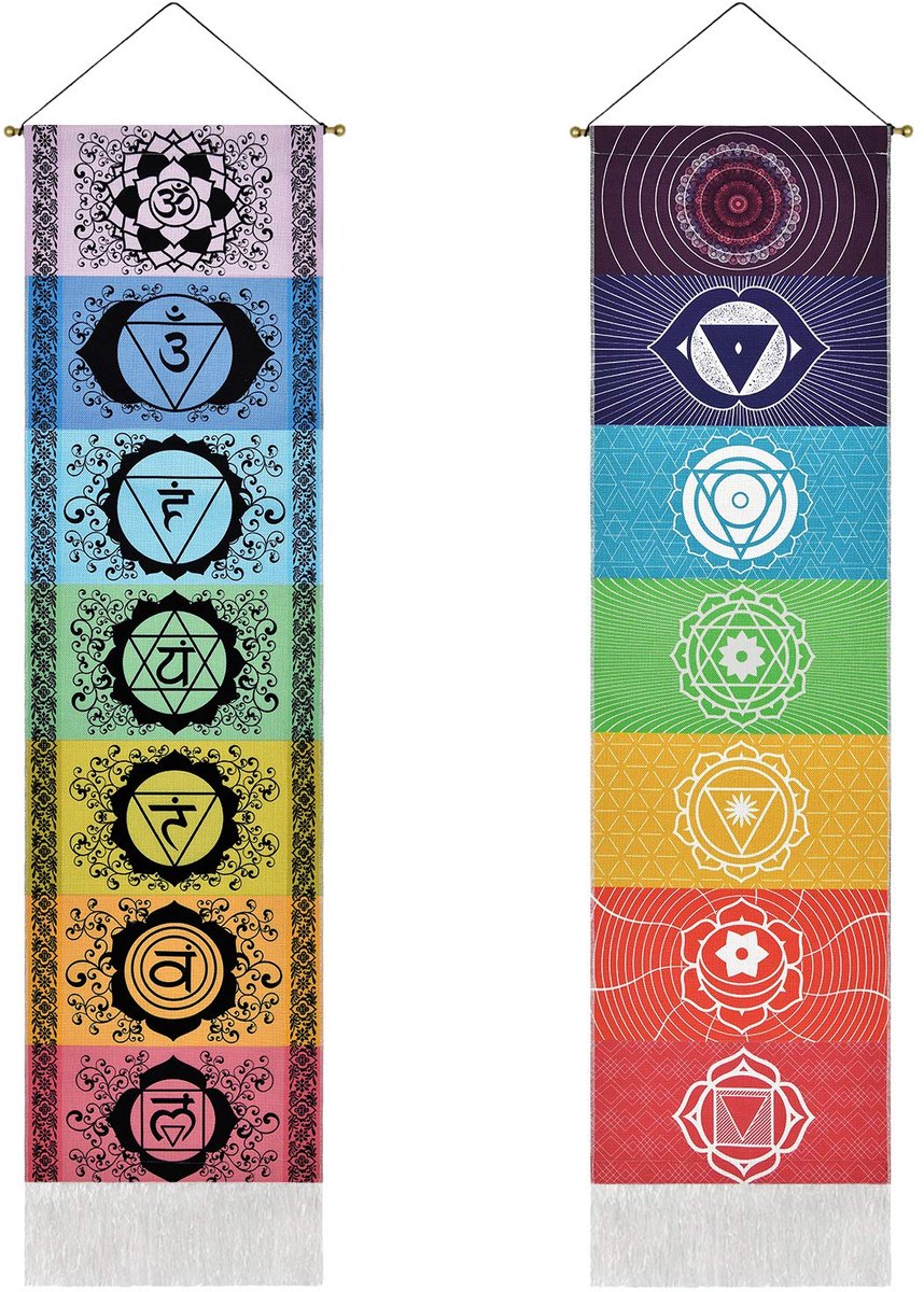 Dailygoods - Set van 2 Chakra Tapestries - Meditatie Wanddecoratie met Tassels