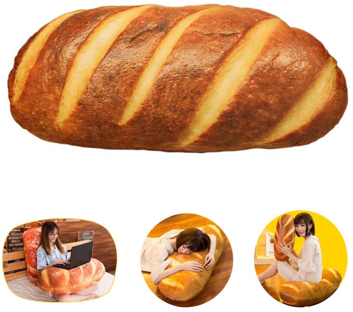 Dailygoods - 3D Simulatie Boterbrood Kussen - Pluche Baguette Lendensteun - 40 cm