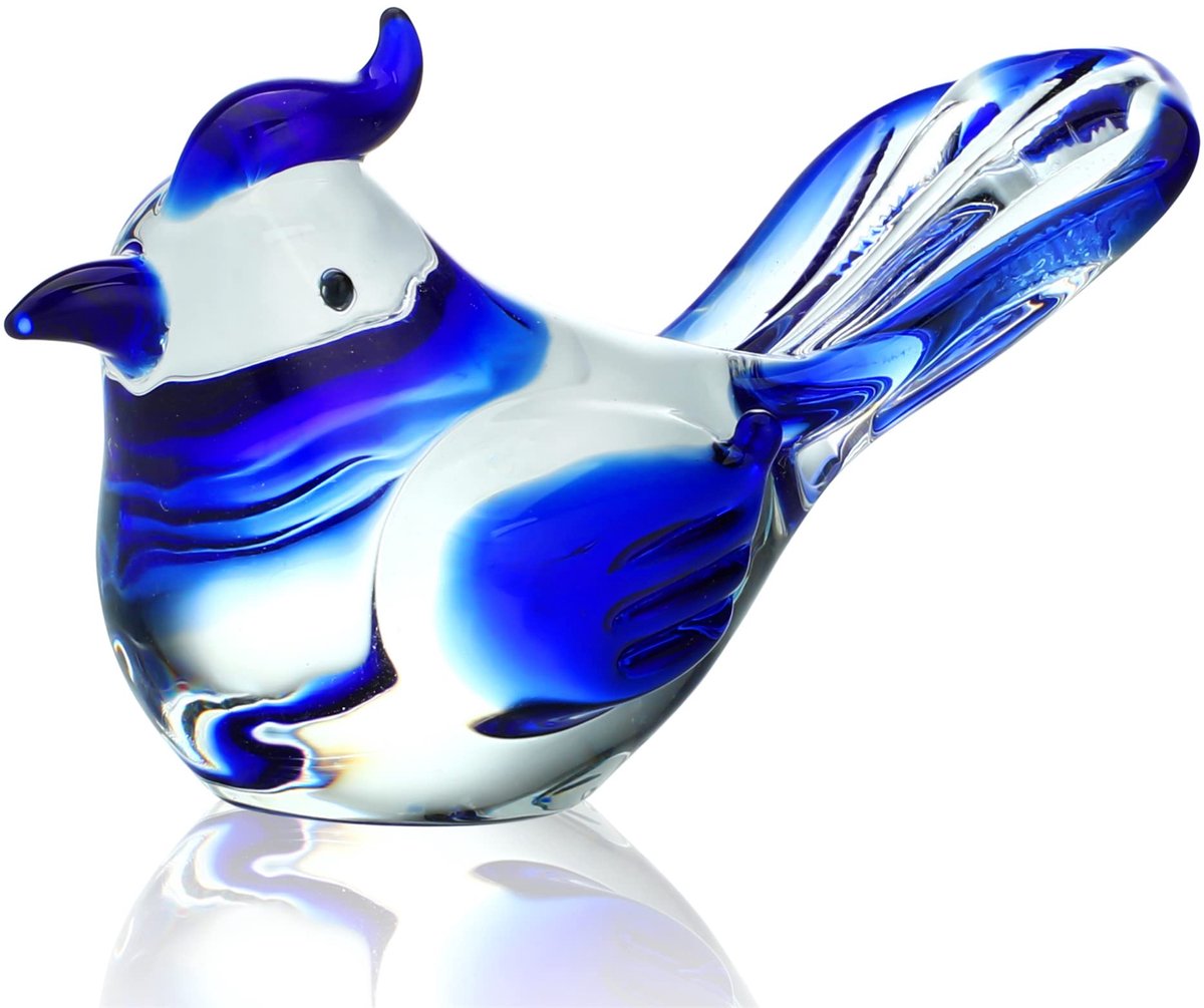 Dailygoods - 3.5 Inch Blown Glass Vogelbeeldje - Blauwe Jay Decoratie