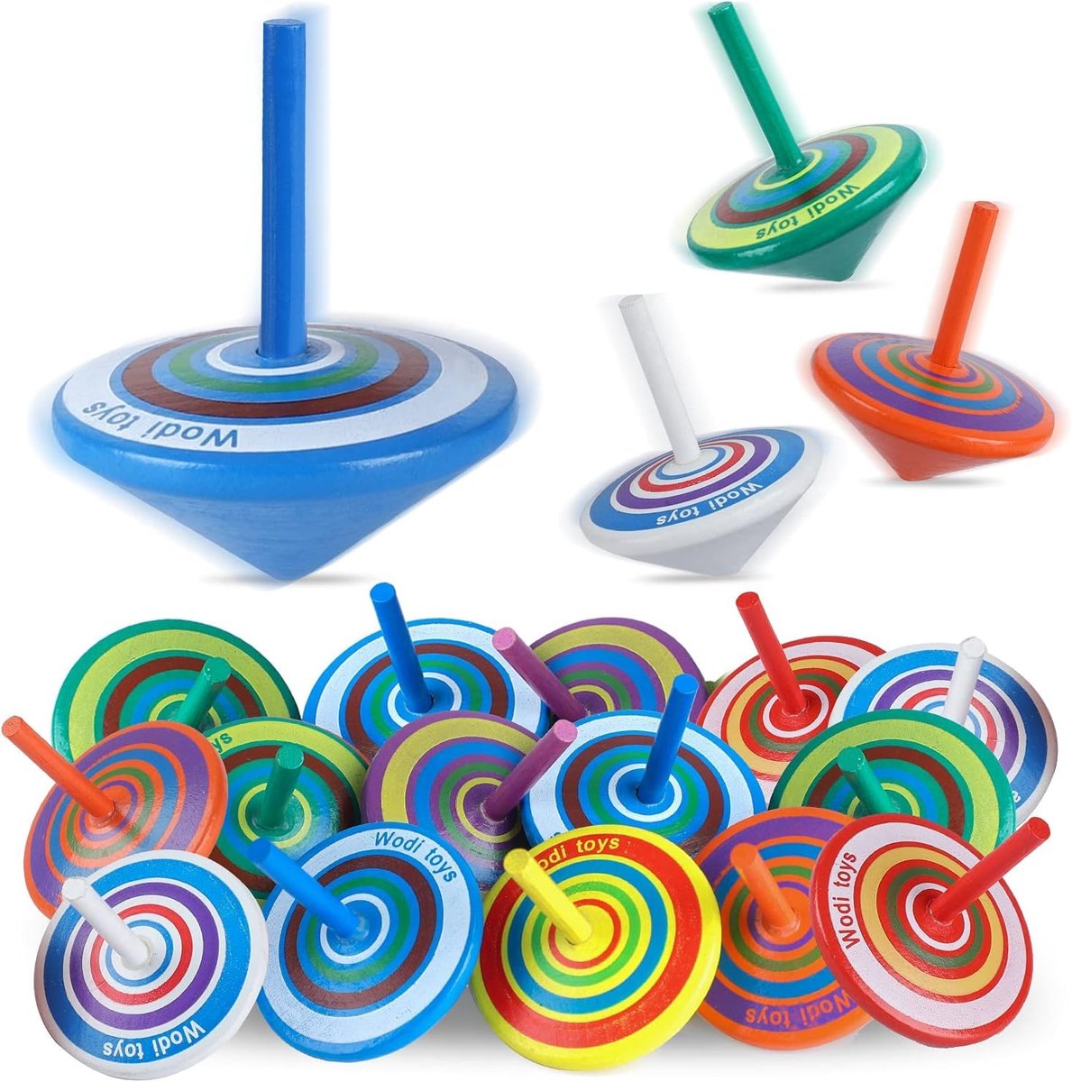 Dailygoods- Houten Tol Set van 15 - Speelgoed voor Kinderfeest - Feestdecoratie - Veilig en Duurzaam - Kleurrijke Houten Tollen - Geschikt voor Kinderen vanaf 3 Jaar - Speelgoedtol