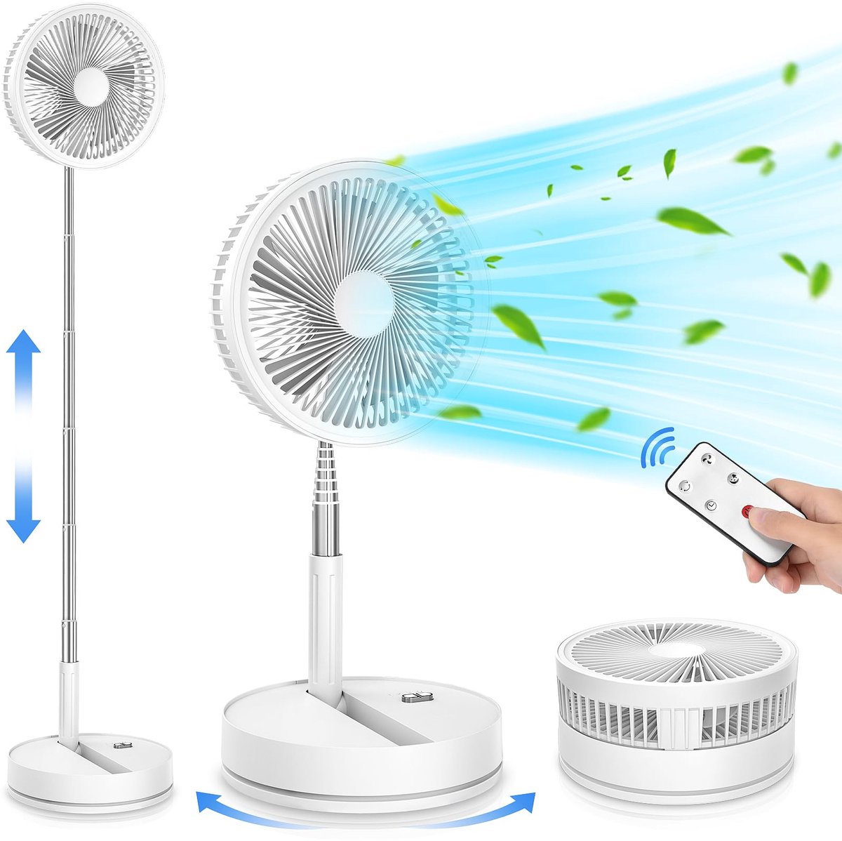 SnelShoppen - Stille Draagbare Staande Ventilator 30 cm met Afstandsbediening - Witte Oscillerende Ventilator met 4 Snelheden, Timer, USB Oplaadbaar,