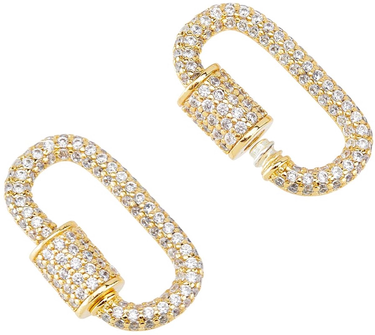 Dailygoods - 2 Stuks Gouden Karabijnhaak met Zirkonia - Messing Sleutelhanger Clip