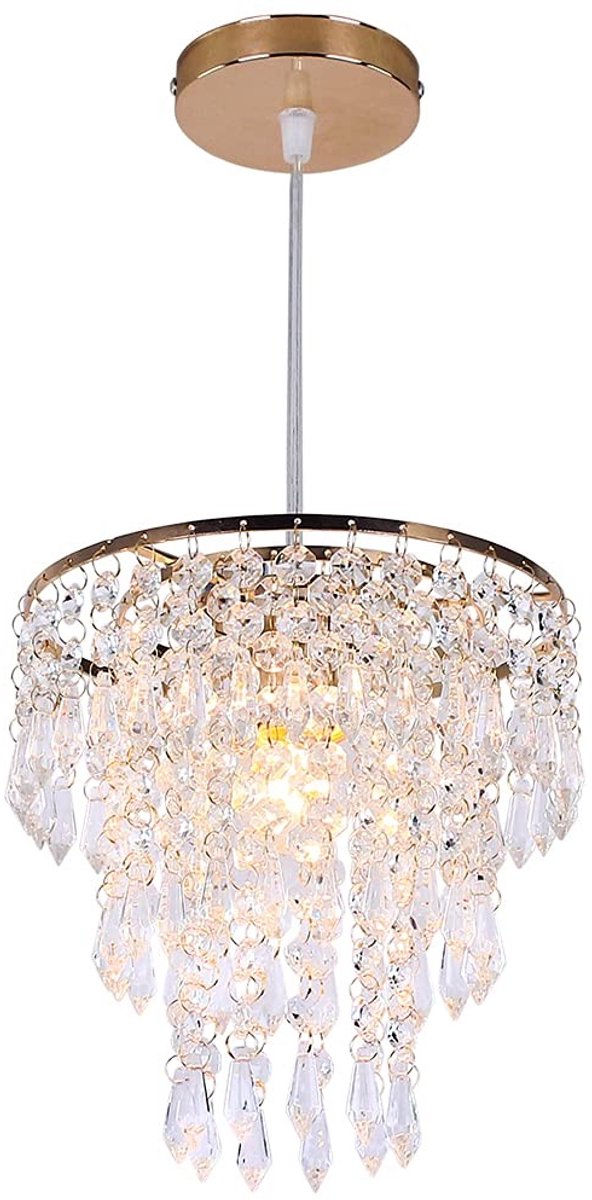 Dailygoods- Kroonluchter Goud - Flush Mount - Kristal - E26 - Modern - Aanpasbare Hoogte - 60W - Plafondlamp