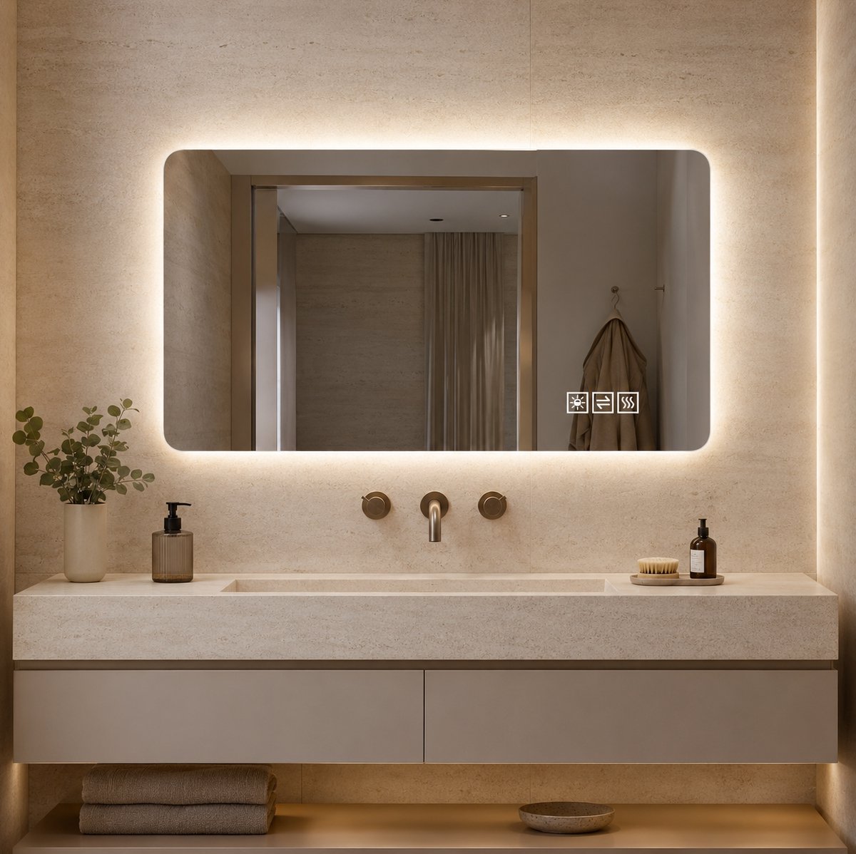 FloraGrace Spiegel – Dimbare LED Verlichting – 60 x 100 cm – Glas en Metaal – Zilver – Wandspiegel voor Badkamer met Anti Condens