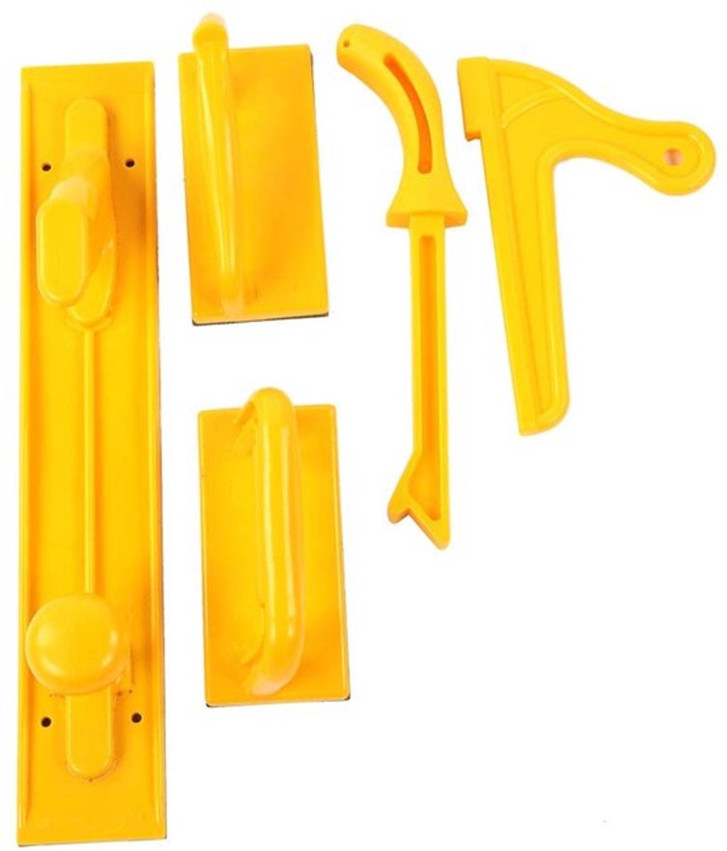 Duwblokken Set van 5 - Korte/Lange Duwblokken - V-Stick - Duwstok - Rubberen Bodems - Robuust Kunststof Ontwerp - Houtbewerkingsaccessoires