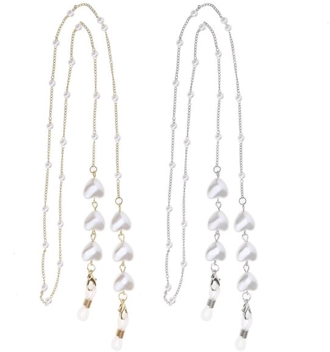 - Kralen Brillen Ketting - Bril Accessoires - Metaal en Imitatie Parel - 70 cm - Zonnebril Retainer - Geschikt voor Vrouwen en Meisjes