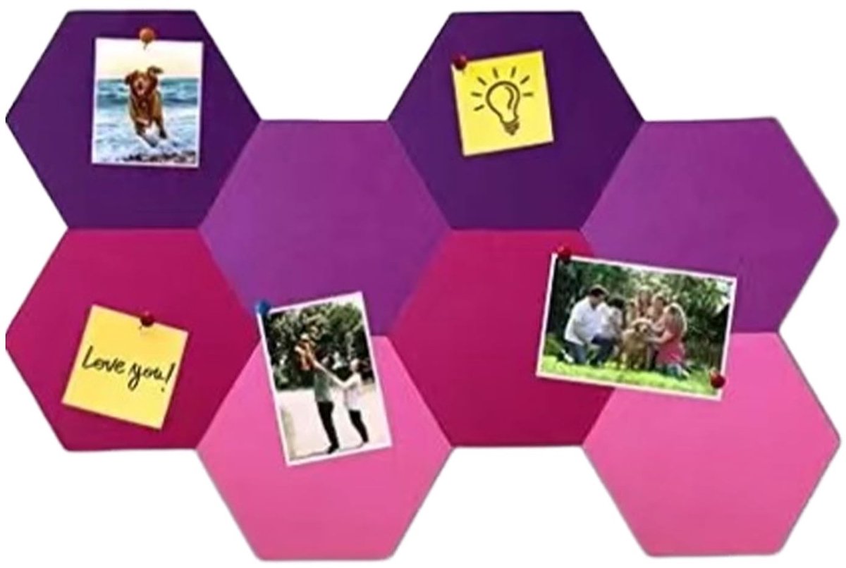 Dailygoods - 8 Stuks Hexagonaal Vilten Prikbord - DIY Bulletin Board - 25 x 21 cm