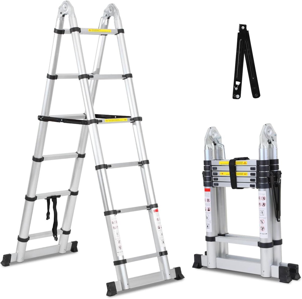Telescoopladder Aluminium - Uitschuifbare Ladder Steigerladder - Klusklare Hoogte Bereiken - Anti-slip Rubberen Voeten - 38 meter - Zilver