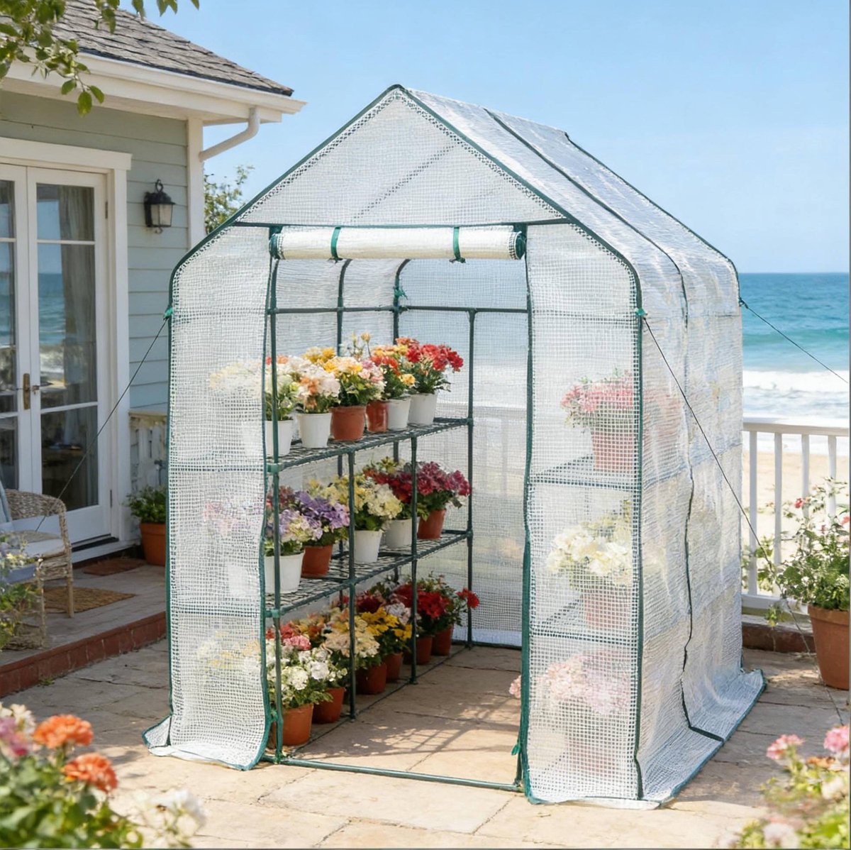 HAUSS SPOLE Tomatenkas – 143 x 215 x 195 Cm – Scheurvaste Polyetheen Folie En Stalen Frame – Wit – Voor Tuin En Kweek