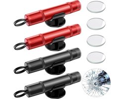 Veiligheidshamer - 4 stuks - 2 in 1 Safety Hammer & Gordelsnijder - Draagbare auto-reddingstool - Noodglasbreker - Auto Hamer - Noodhamer - Auto-ontsnappingstool - Inclusief Testglas & Zelfklevende Houder - Rood，Zwart