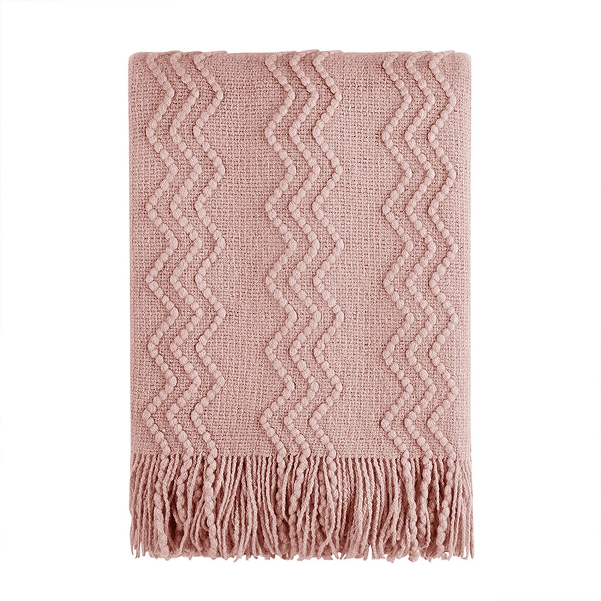 SnelShoppen - Gestructureerde Effen Zachte Bank Plaid Overtrek Gebreide Decoratieve Deken - Roze - 127 x 152 cm - Ideaal voor Woonkamer, Slaapkamer en