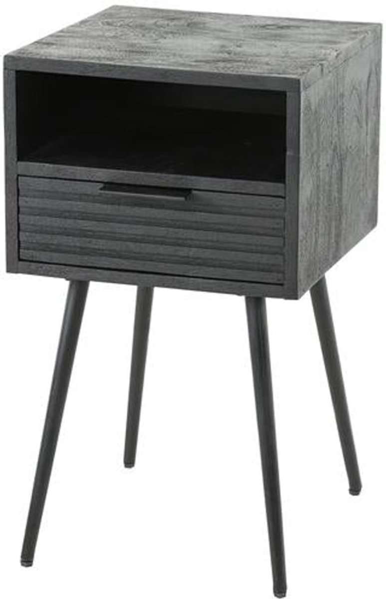 Industrieel In Huis Luxe Nachtkastje Industrieel Mangohout met Lade (40 x 45 x 53 cm) - Houten Nachtkastje Zwart - Nachtkast Industrieel / Modern / Landelijk - Industrieel Nachtkastjes - Nachtkast - Nachtkastje Hout / Zwart - Bijzettafeltjes Woonkamer Bruin
