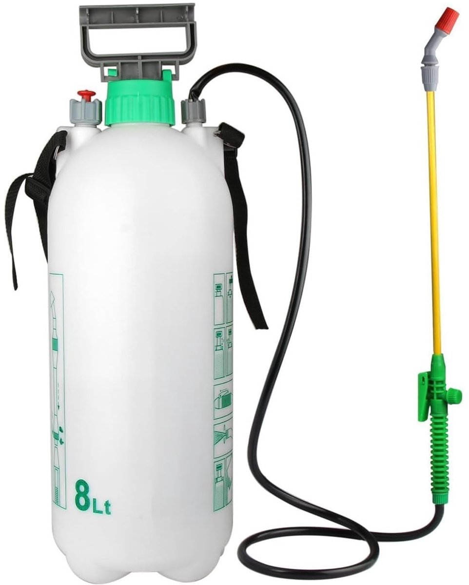 SnelShoppen - Drukspuit 8 Liter met Schouderriem, Verstelbare Lans voor Vernevelen van Tuin, Moestuin, Ongediertebestrijding - Eenvoudig te Bedienen m