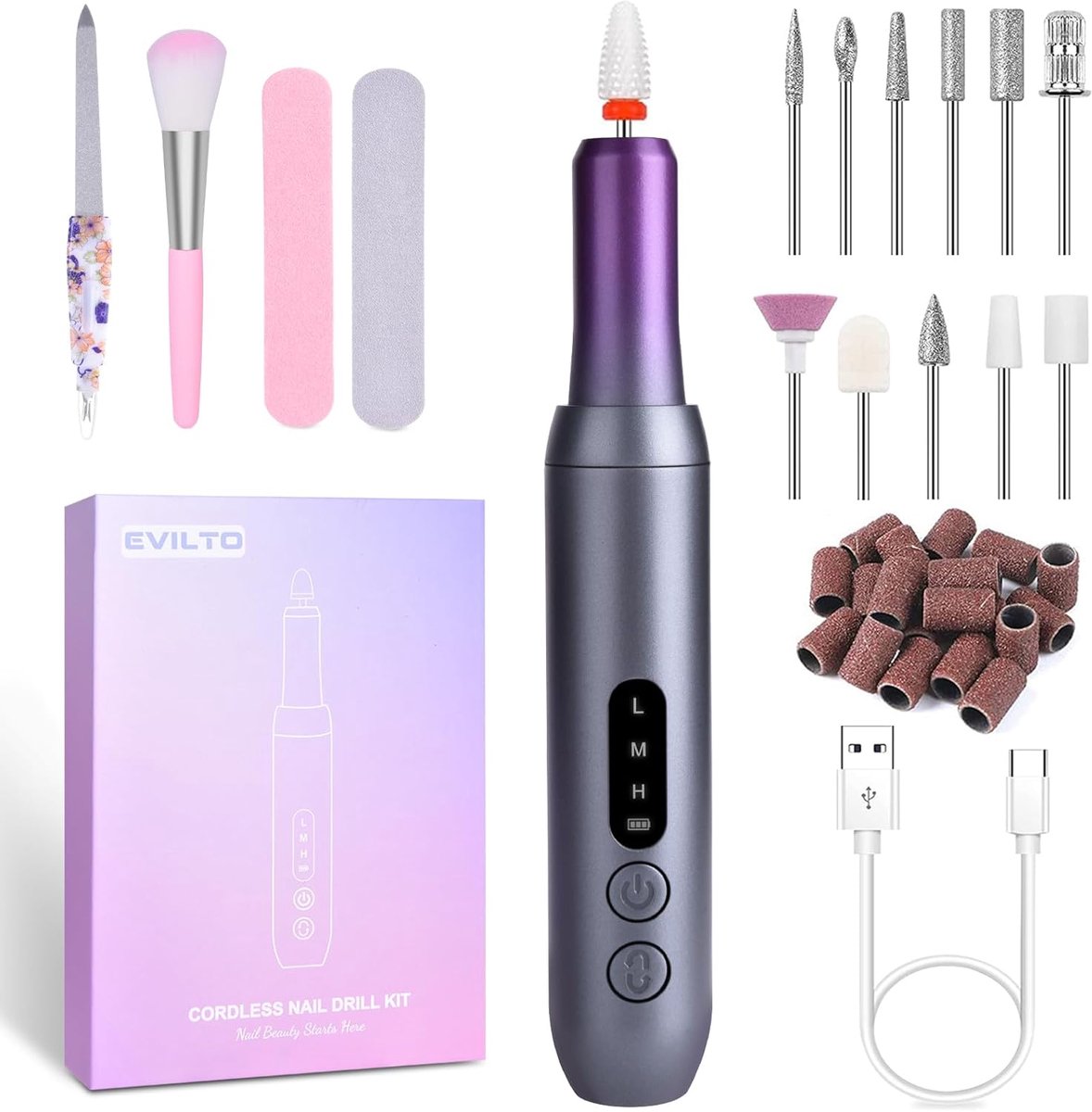 SnelShoppen - Elektrische nagelfrees voor gelnagels - Draadloos, Oplaadbaar, 30.000 RPM, 3 Snelheden, Manicure & Pedicure Set met LCD-Display - Grijs