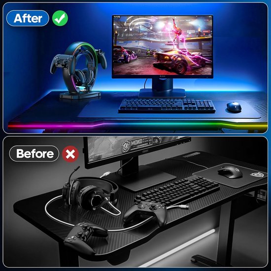 RGB Headset & Controller Standaard met 9 Lichtmodi en Kabelorganizer — afbeelding 3