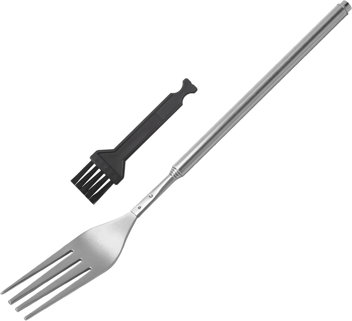 Telescopische Vork - Verstelbare Vork - Veilig Grillen - Met Kleine Borstel - 23 - 64 cm - Zilver
