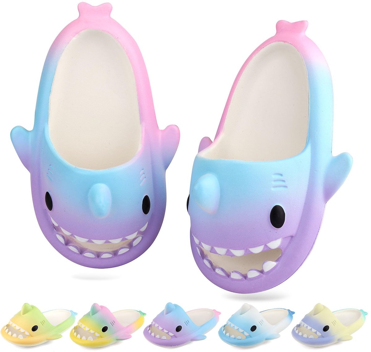 SnelShoppen - Haai-slippers voor meisjes, antislip strandsandalen voor kinderen, zomerzwembadsandalen in paars, blauw en roze, maat 25/26 EU, ideaal v