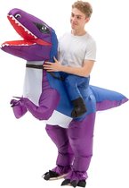 KIMU® Opblaas Kostuum Rijdend op Velociraptor Paars - Opblaasbaar Pak - Dinopak Mascotte Opblaaspak - Opblaasbare Dino Dinosaurus Dames Heren Halloween