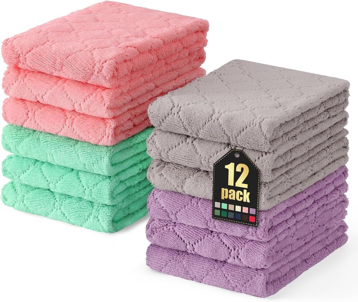 SnelShoppen - Moosfor Reinigingsdoeken Microvezeldoeken Wasbaar Poetslappen Zacht Pluisvrij Theedoeken Lappen Keukendoeken 12 stuks 25x50 cm Gemengde