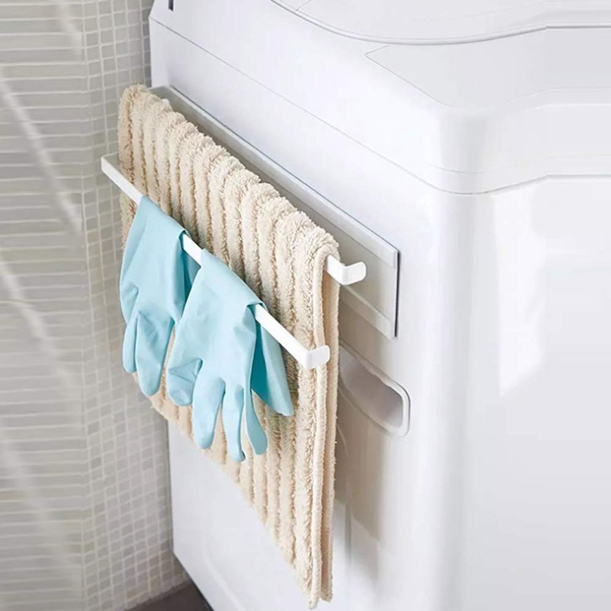 SnelShoppen - Magnetische Handdoekhouder Dubbele Badhanddoekhouder Wandgemonteerd Wit voor Keuken en Badkamer - Ruimtebesparende Oplossing
