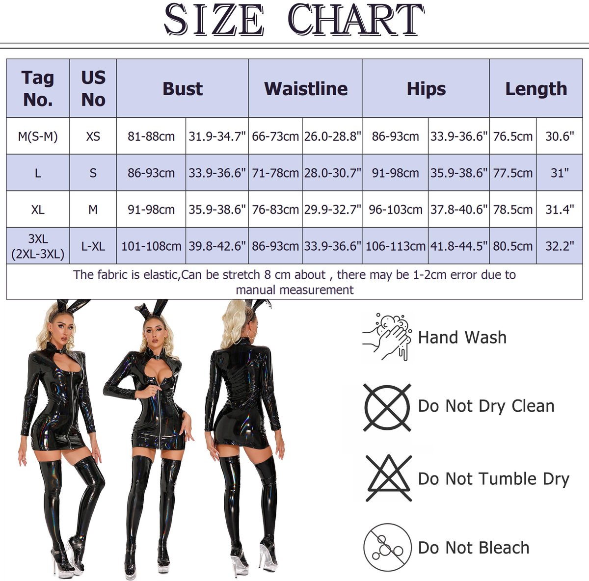 SnelShoppen - Dames lakleer jurk rok lingerie sexy partyjurk clubwear met ritssluiting slim fit cosplay kostuum maat S-3XL zwart voor feesten en uitga
