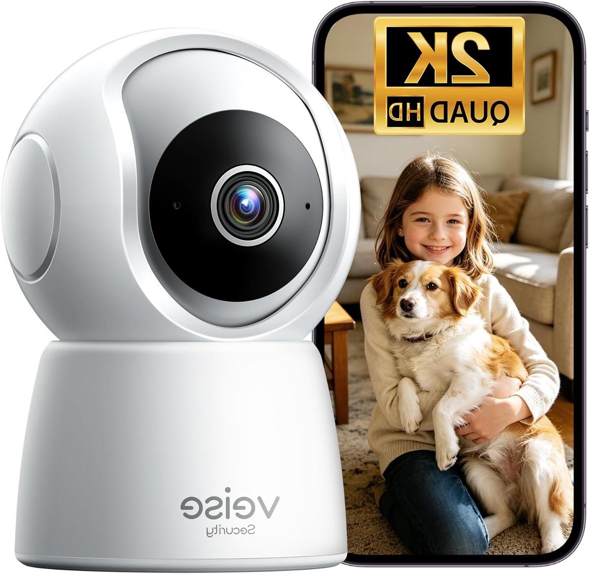 Beveiligingscamera Binnen - Huisdiercamera Babyfoon - Huisbewaking - 360 Graden Panoramisch - 84 x 84 x 119 cm - Wit
