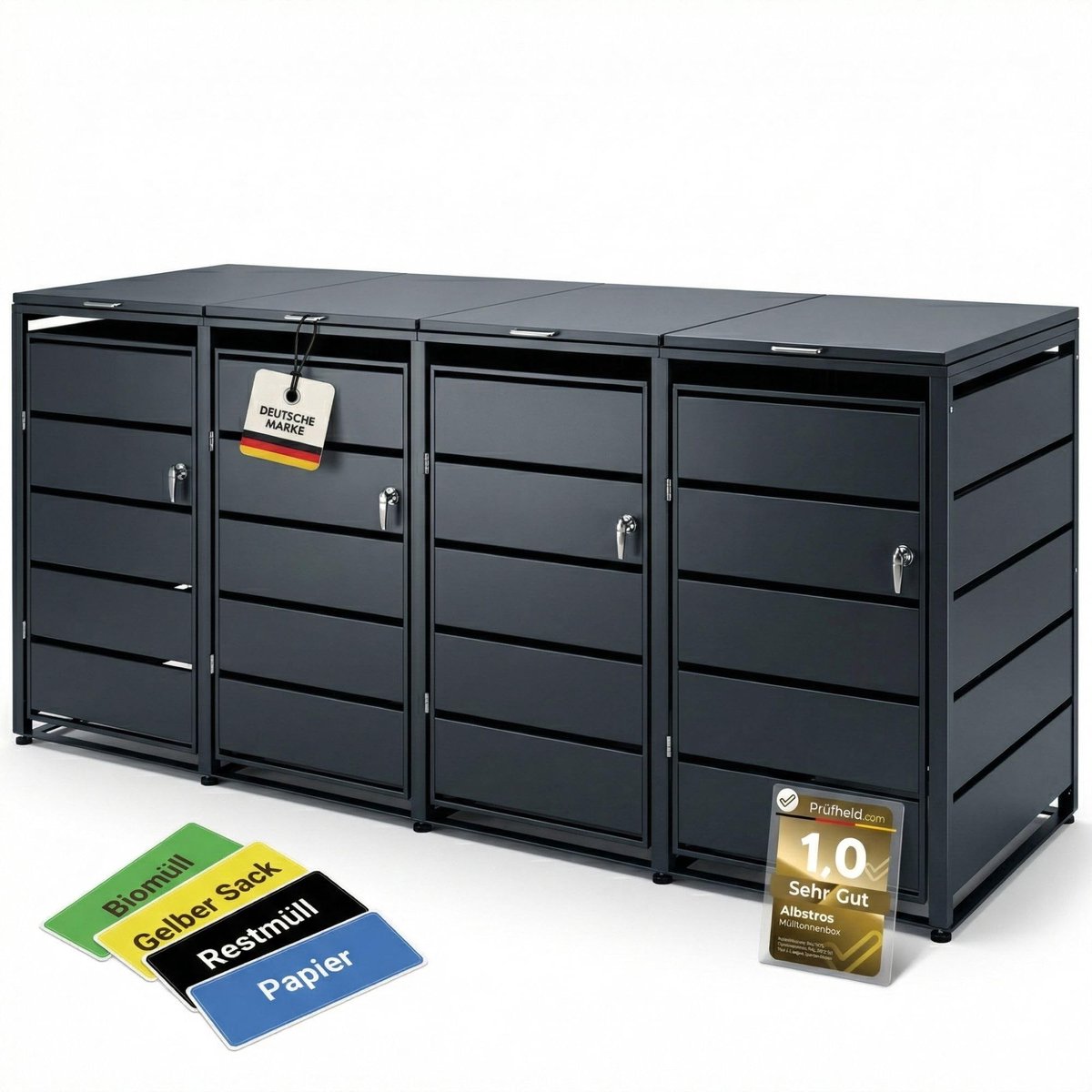 Dailygoods- Vuilnisbakkenset 4-delig - Afvalcontainer 240 liter - Weerbestendig - Verzinkt Staal - Verstelbare Voeten - Premium Dempers