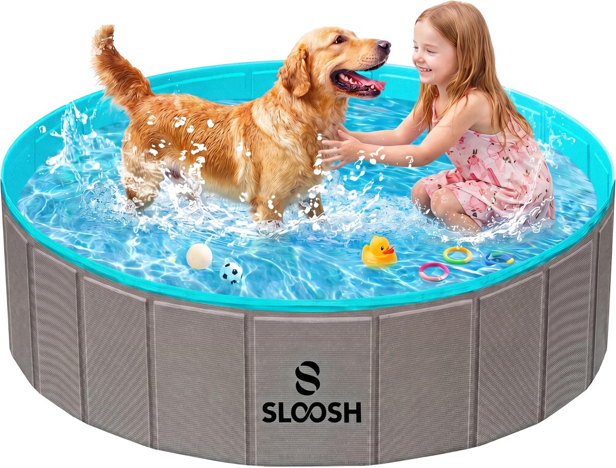 Dailygoods - Vouwbare Zwembad voor Honden en Kinderen - Draagbaar Hard Plastic - Geschikt voor Binnen en Buiten - Grijs