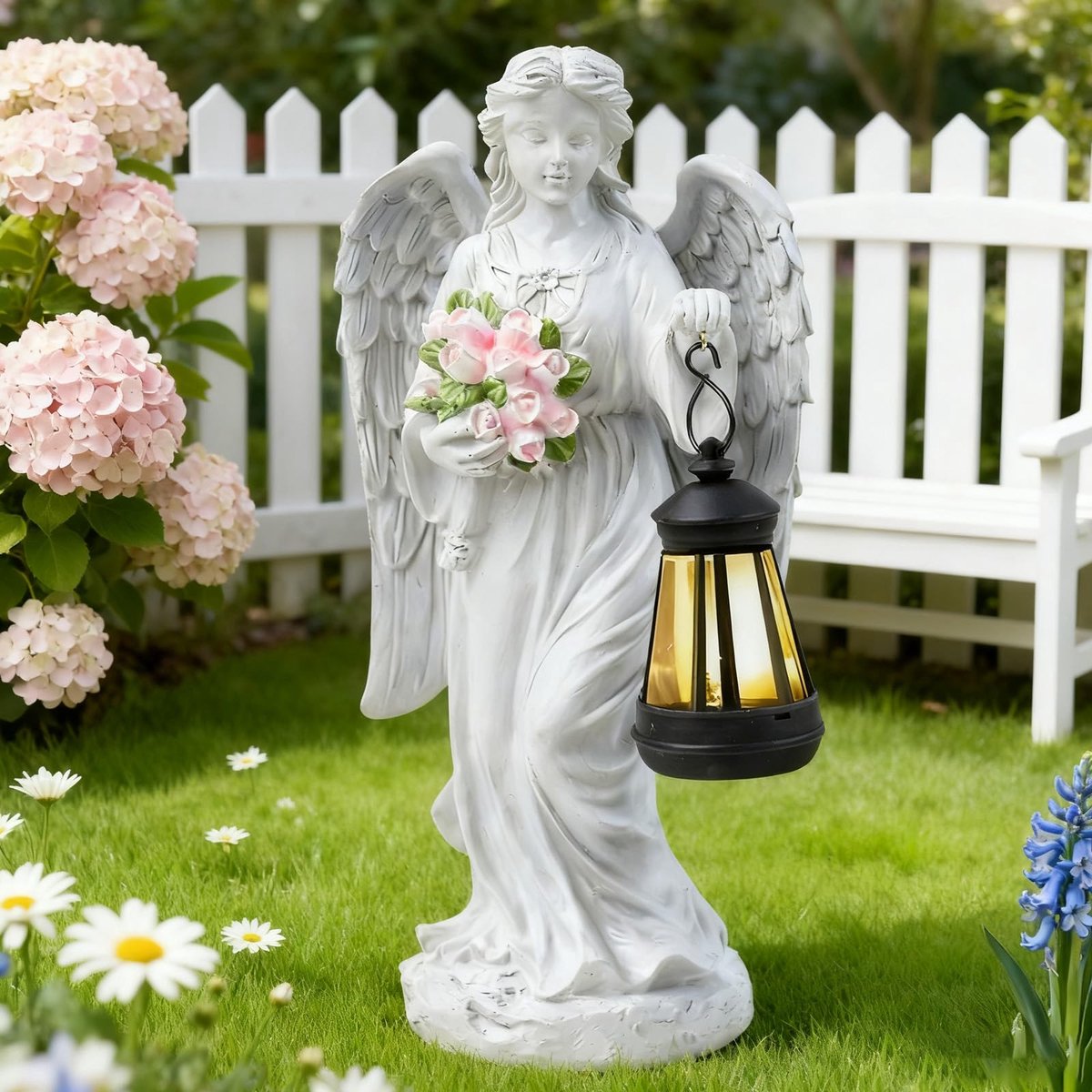 SnelShoppen - Engelfiguur voor op het graf - Beschermengel Tuinbeelden - Zonneengelen Tuinfiguren Buiten - Decoratie Sculptuur voor Tuin en Buitenleve