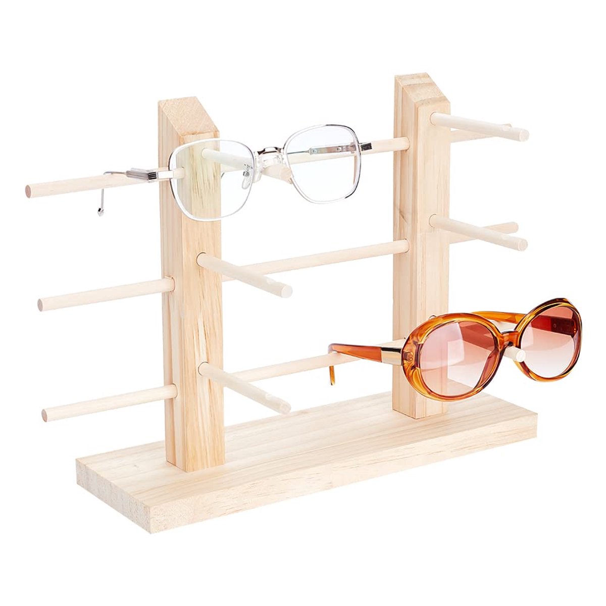 Dailygoods - Zonnebril displaystandaard - Houten brillenhouder - 6 paar brillen opbergplank - 2 niveaus - Geschikt voor thuiskantoor en winkel - Hout