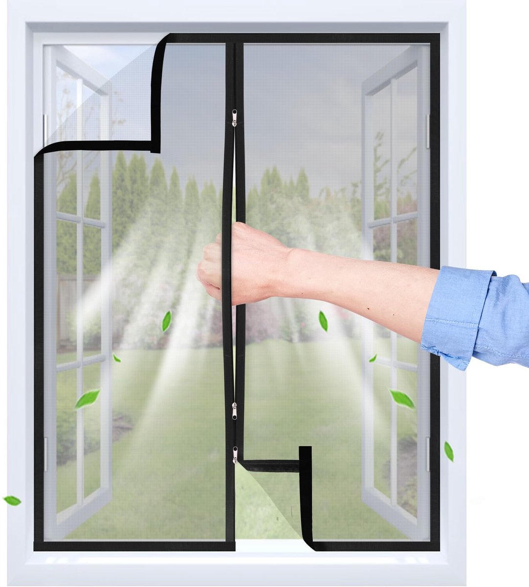 SnelShoppen - Vliegengaas Venster met Klittenband & Rits, Zwart 70x140 cm - Ideaal voor Huis, Tuin, Camping en Kinderen