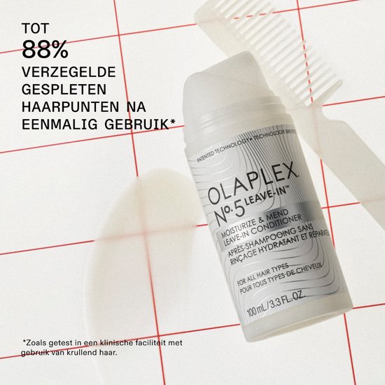 Een flesje Olaplex No.5 Leave-In Conditioner met een kam ernaast.