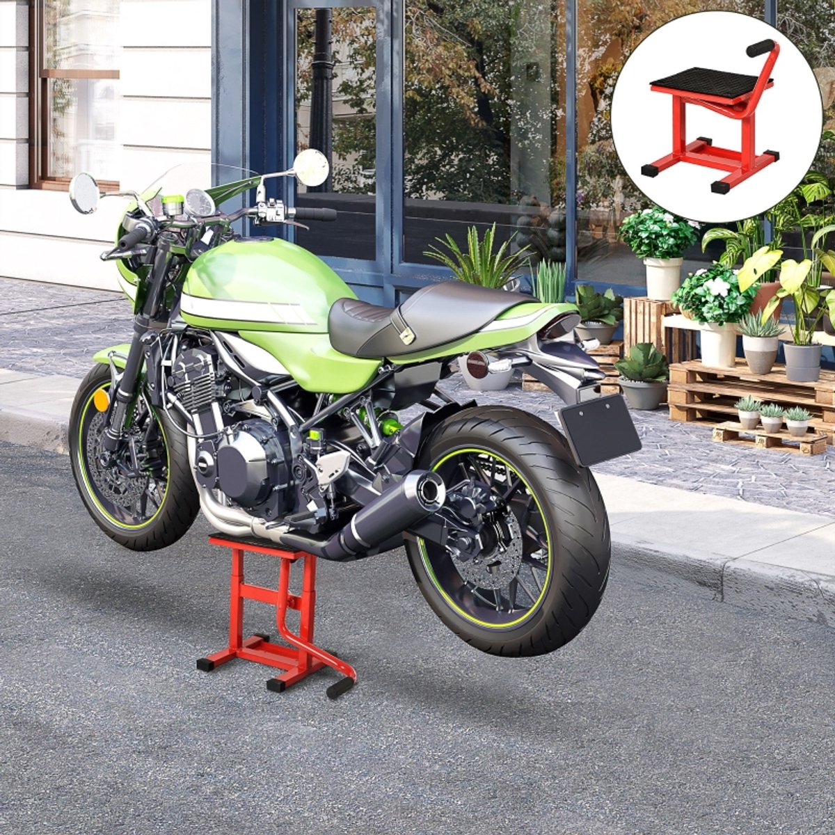 HAUSS SPOLE Autokrik – 150 Kg Draagvermogen – 27,5-39,5 Cm Verstelbaar – Staal – Rood – Voor Motoronderhoud In Garage En Buiten