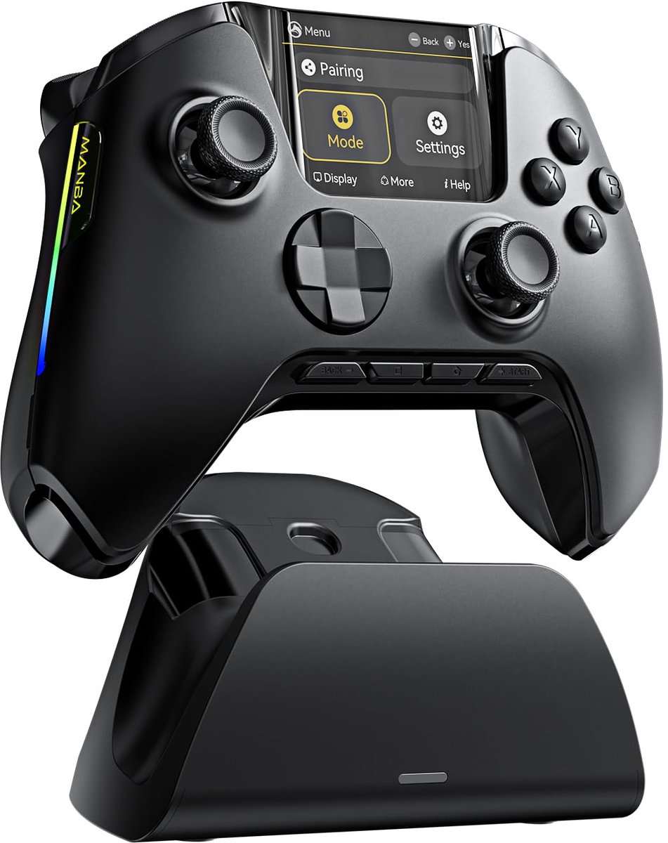 SnelShoppen - Interactieve Gamecontroller voor PC/Switch/iOS/Android/Steam Deck - No Drift FIEHDUW ManbaOne - 1800mAh Hall Effect met LED, Toetsen Map